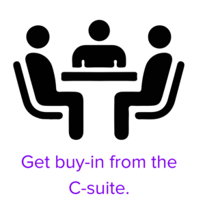 graphic with the text "Get buy-in from the C-suite."